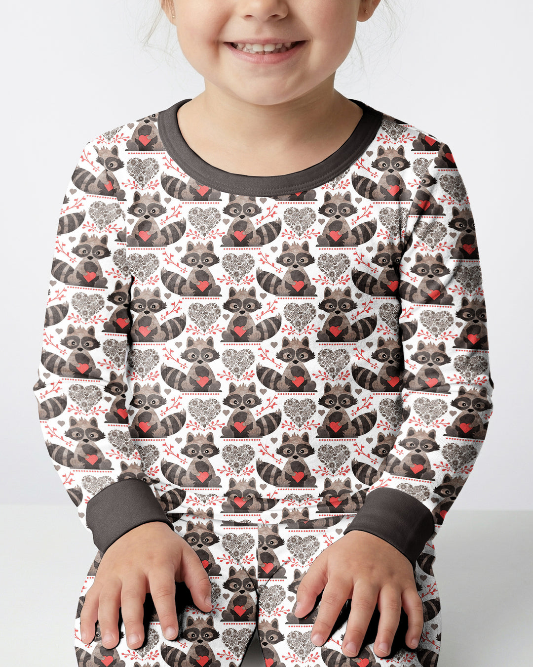 Valentine Raccoon Bamboo Two Piece Long Sleeve Pajama Set