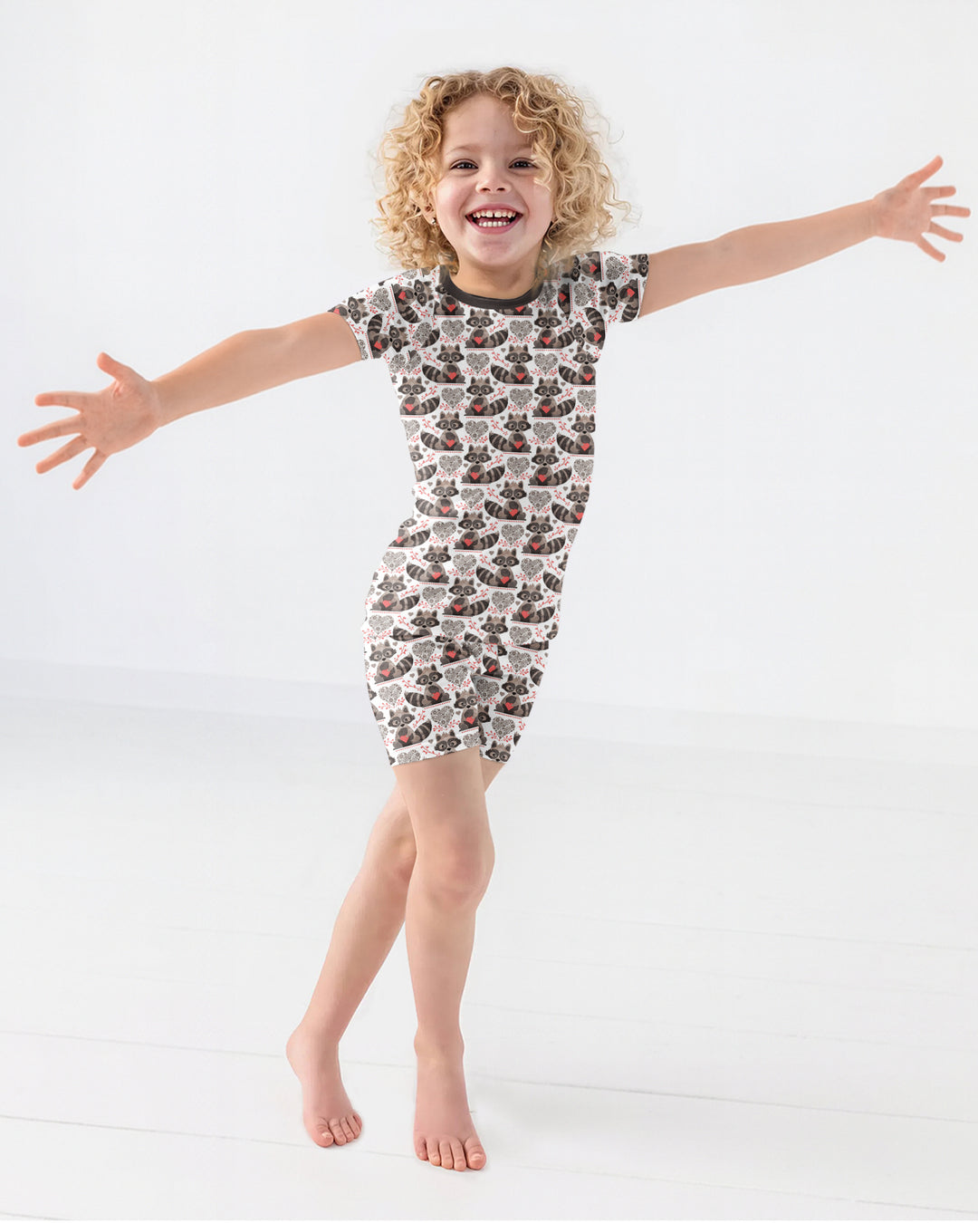 Valentine Racoon Bamboo Two Piece Short Sleeve Shorts Pajama Set