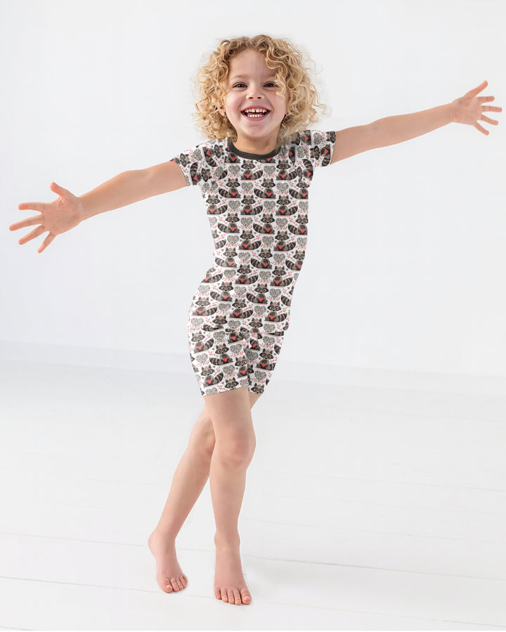 Valentine Racoon Bamboo Two Piece Short Sleeve Shorts Pajama Set