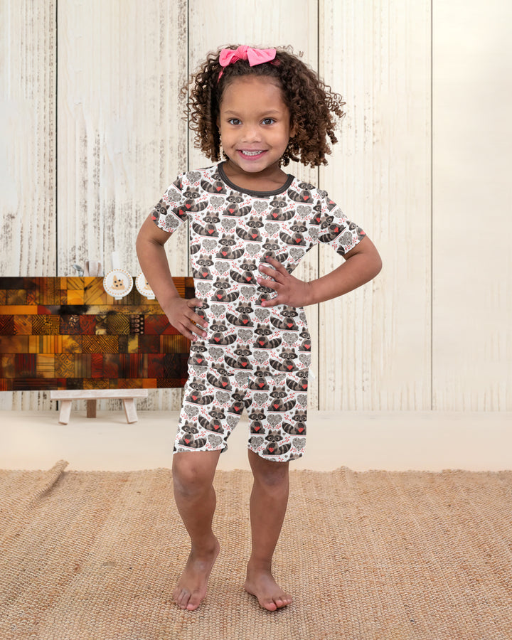 Valentine Racoon Bamboo Two Piece Short Sleeve Shorts Pajama Set