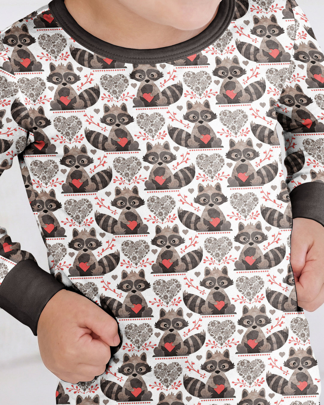 Valentine Raccoon Bamboo Two Piece Long Sleeve Pajama Set