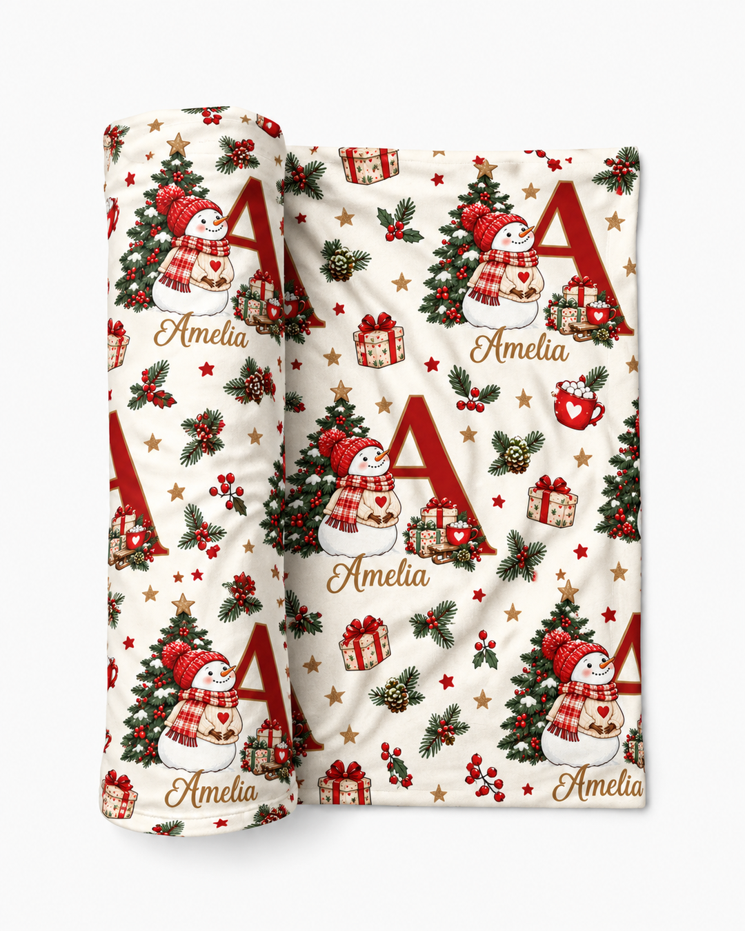 Custom Name Snowman Christmas Bamboo Swaddle Blanket