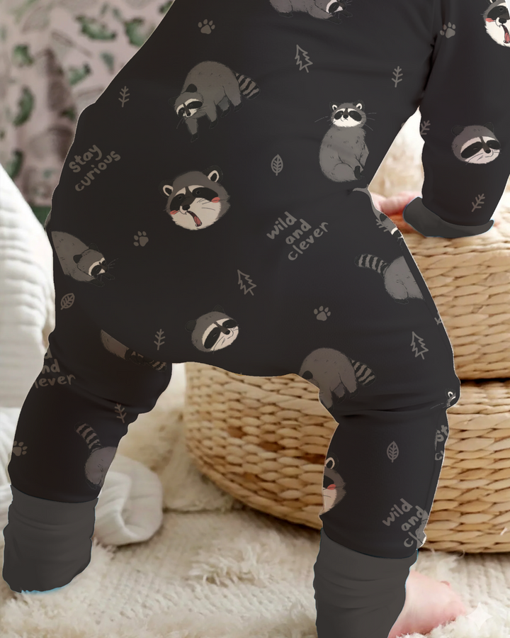 Wild And Clever Raccoons Bamboo Convertible Zipper Romper