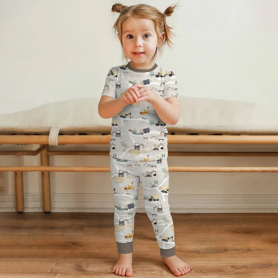 Diggers Route Map Two Piece Short Sleeve Pajama Set - Zumbamboo