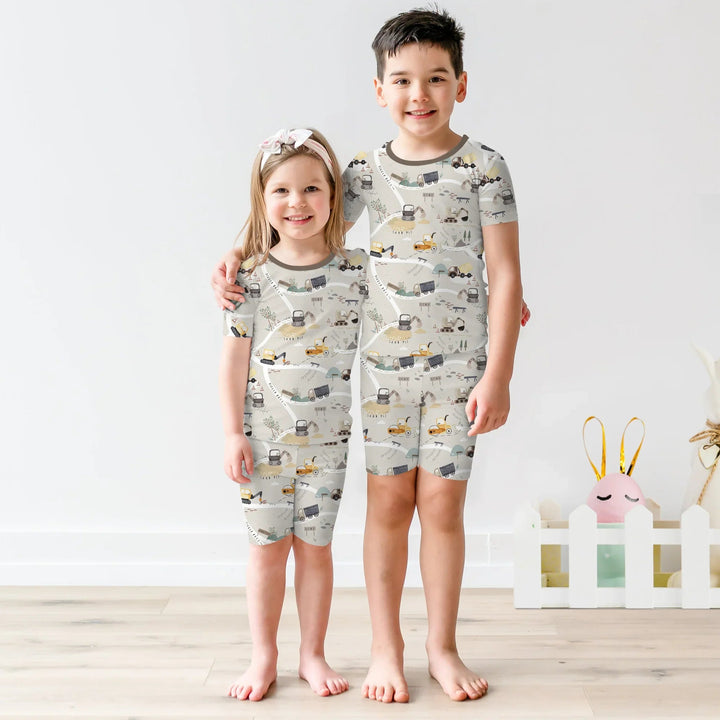 Diggers Route Map Two Piece Short Sleeve Shorts Pajama Set - Zumbamboo