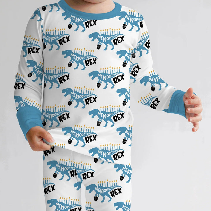 Dinosaur Hanukkah Boy Two Piece Long Sleeve Pajama Set - Zumbamboo