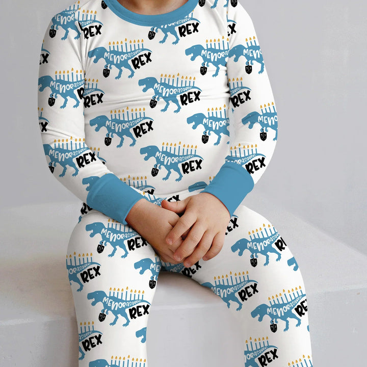 Dinosaur Hanukkah Boy Two Piece Long Sleeve Pajama Set - Zumbamboo