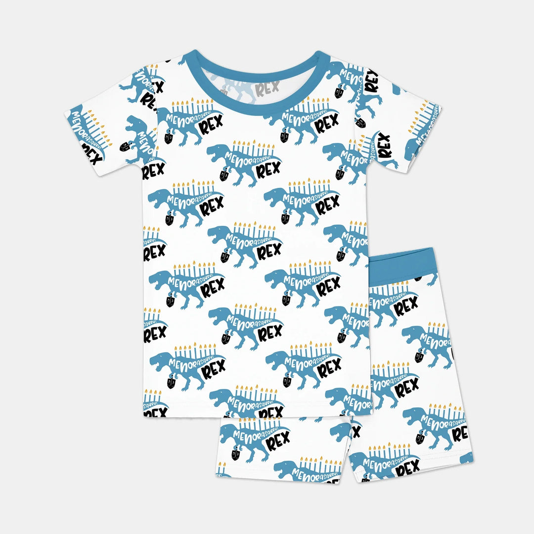 Dinosaur Hanukkah Boy Two Piece Short Sleeve Shorts Pajama Set , Dinosaur Hanukkah Boy Two Piece Short Sleeve Shorts Pajama Set - 12-18M