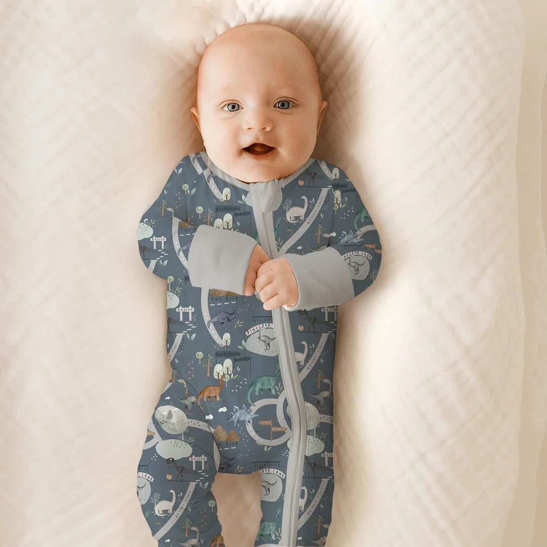 Dinosaur Route Map Convertible Zippered Romper - Zumbamboo