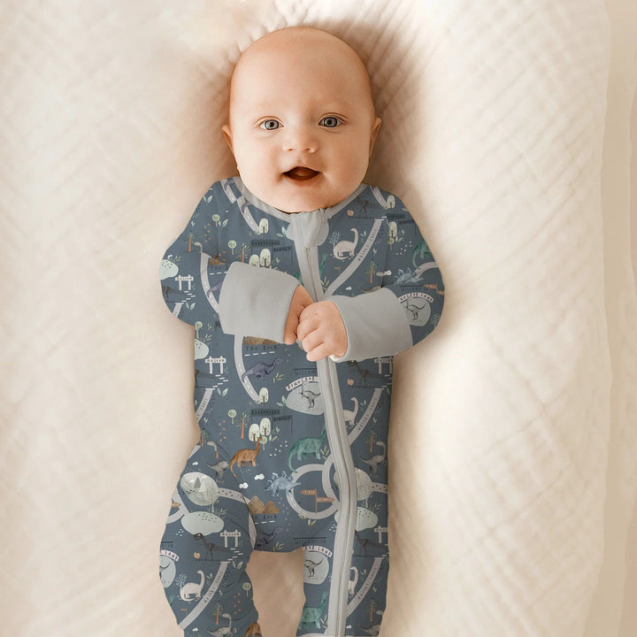 Dinosaur Route Map Convertible Zippered Romper - Zumbamboo