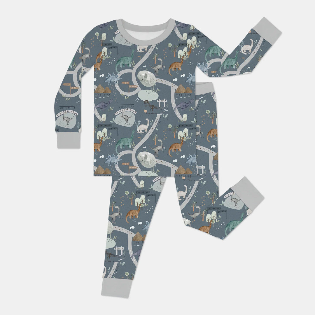 Dinosaur Route Map Two Piece Long Sleeve Pajama Set - Zumbamboo