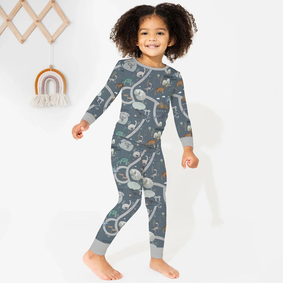 Dinosaur Route Map Two Piece Long Sleeve Pajama Set - Zumbamboo