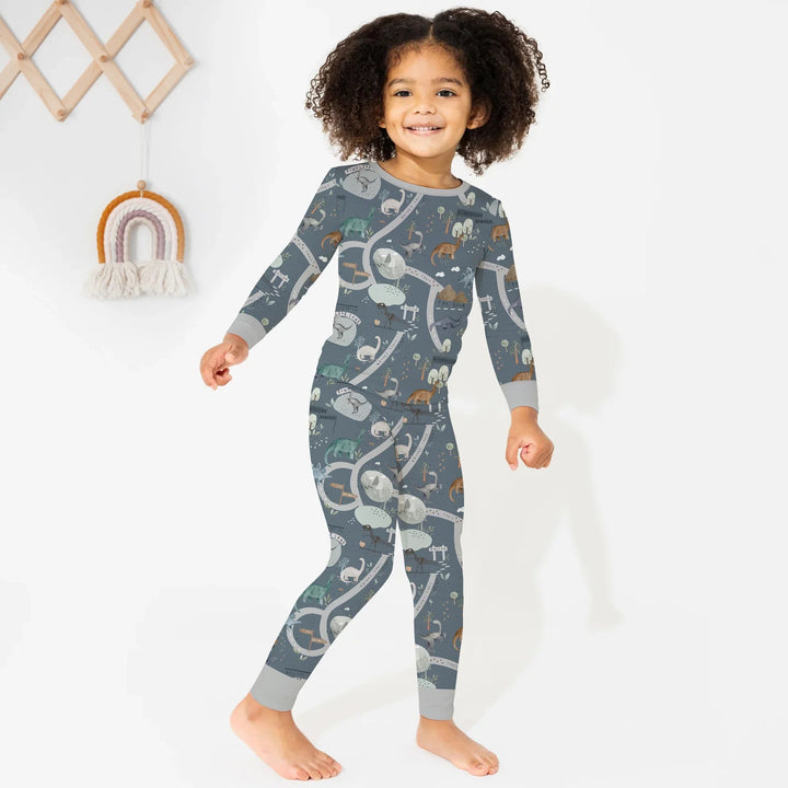 Dinosaur Route Map Two Piece Long Sleeve Pajama Set - Zumbamboo