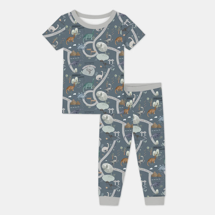 Dinosaur Route Map Two Piece Short Sleeve Pajama Set - Zumbamboo