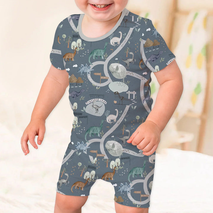 Dinosaur Route Map Two Piece Short Sleeve Shorts Pajama Set - Zumbamboo