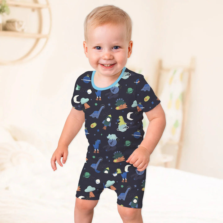 Dinosaurs Astronauts Short Sleeve Shorts Pajama Set , Dinosaurs Astronauts Short Sleeve Shorts Pajama Set - 12-18M