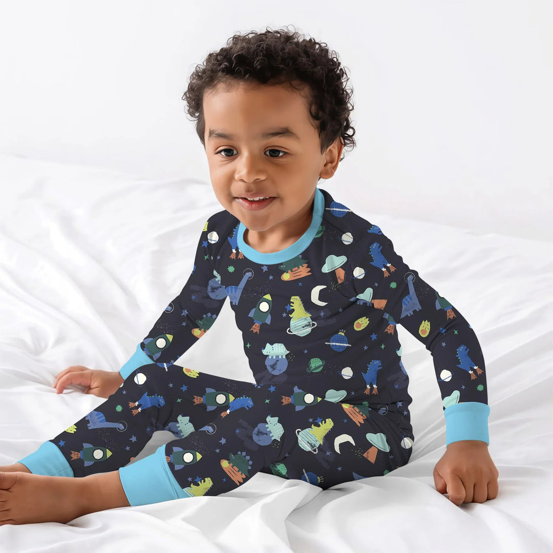 Dinosaurs Astronauts Two Piece Long Sleeve Pajama Set - Zumbamboo