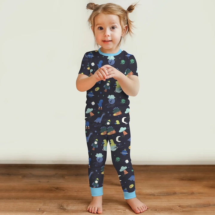 Dinosaurs Astronauts Two Piece Short Sleeve Pajama Set - Zumbamboo