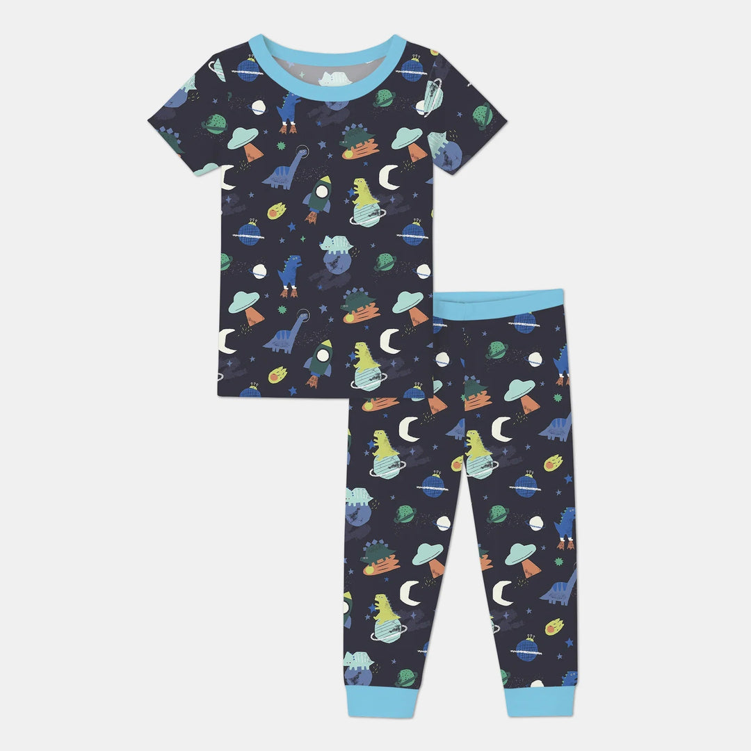 Dinosaurs Astronauts Two Piece Short Sleeve Pajama Set - Zumbamboo