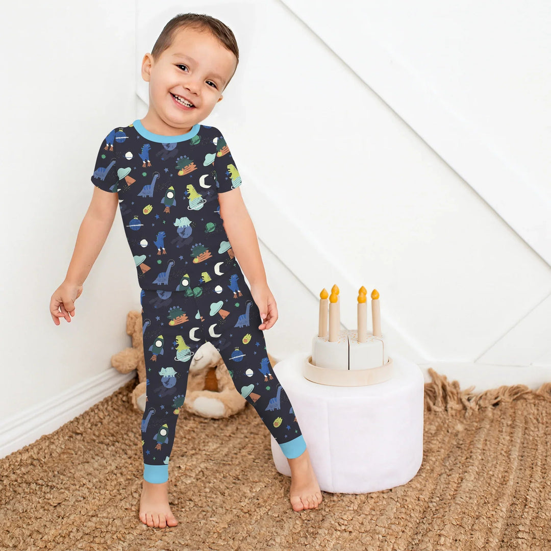 Dinosaurs Astronauts Two Piece Short Sleeve Pajama Set - Zumbamboo