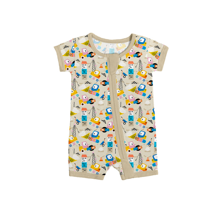 Doodle Construction Vehicle Shorty Zippered Romper