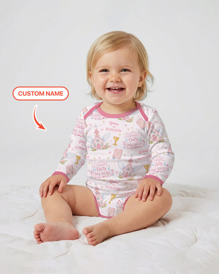 Custom Name Baptism Christening Straight Outta Holy Water Bamboo Bodysuit