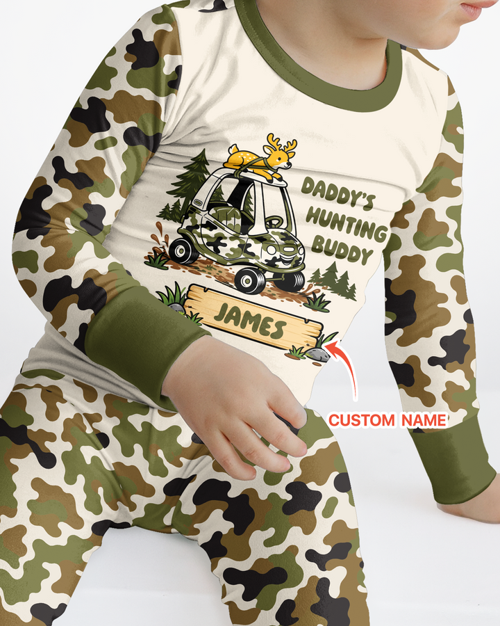 Custom Name Daddy's Hunting Buddy Bamboo Two Piece Long Sleeve Pajama Set