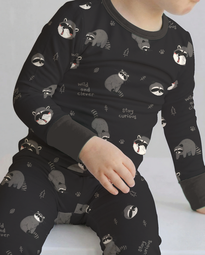 Wild And Clever Raccoons Bamboo Two Piece Long Sleeve Pajama Set