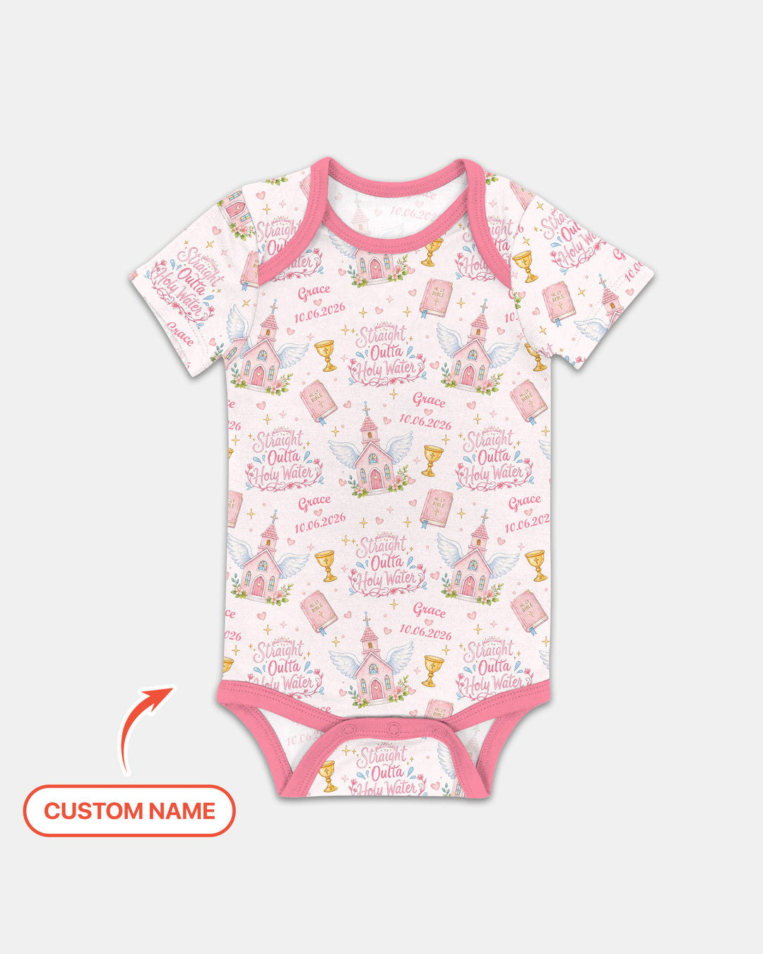 Custom Name Baptism Christening Straight Outta Holy Water Bamboo Bodysuit