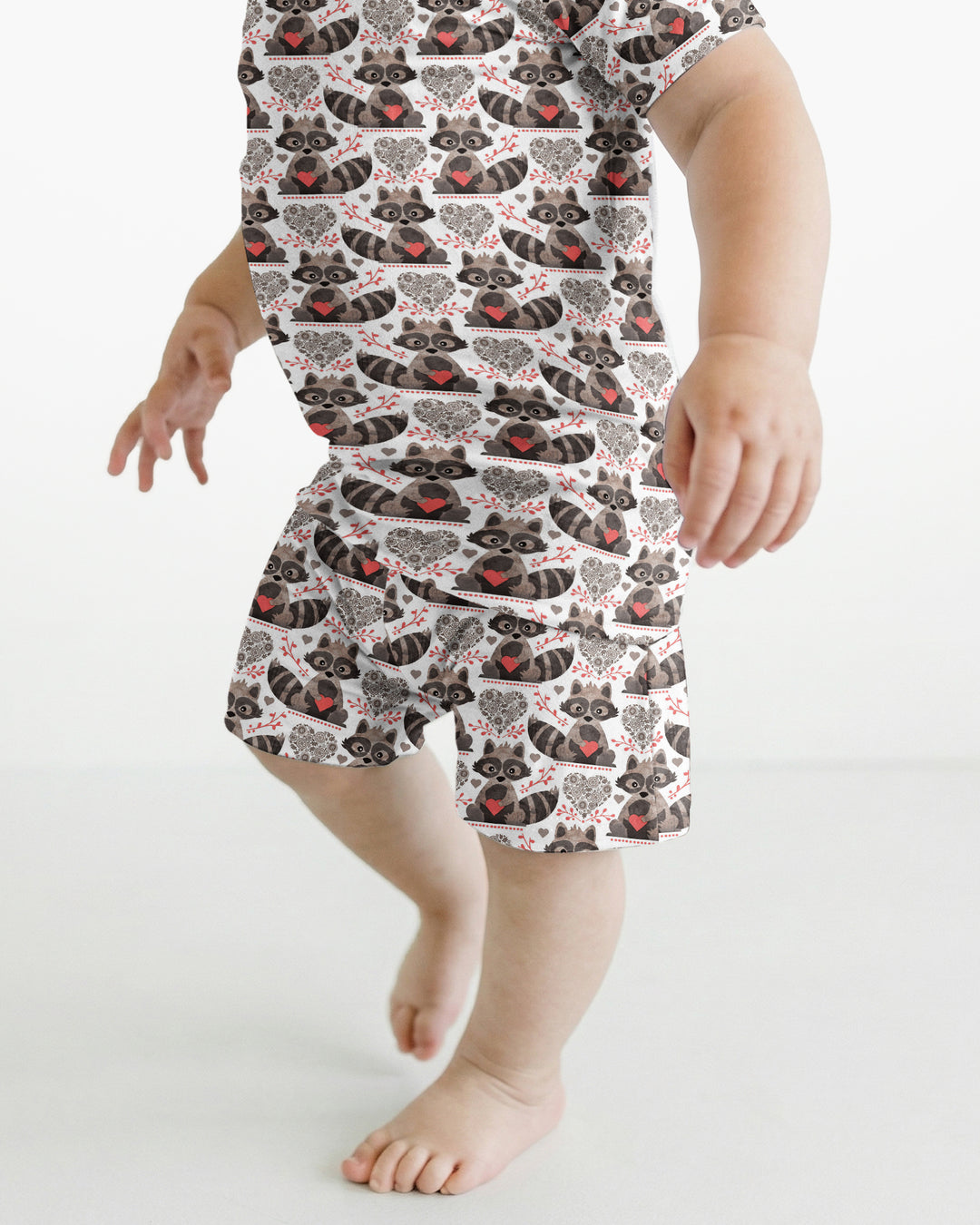 Valentine Racoon Bamboo Two Piece Short Sleeve Shorts Pajama Set