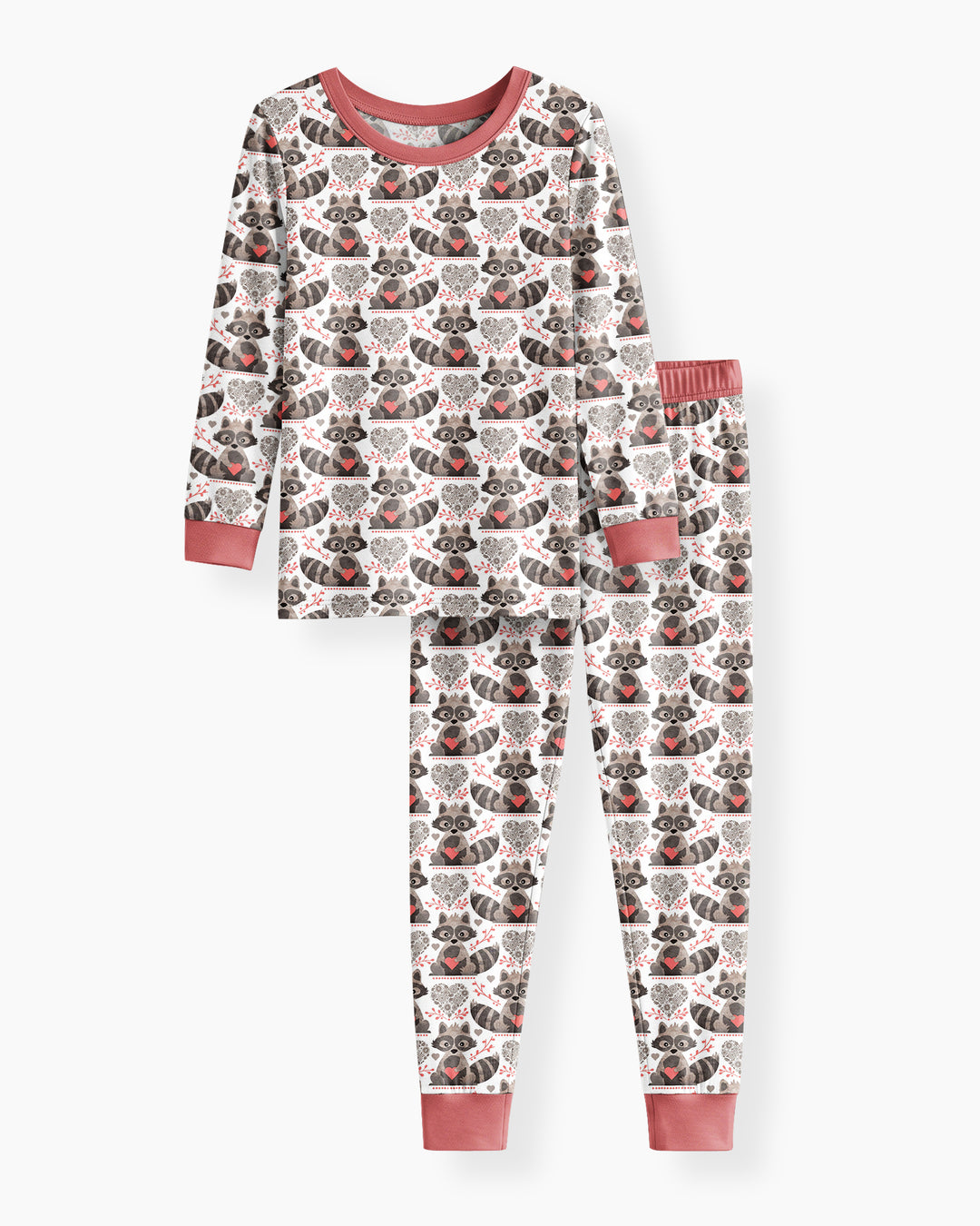 Valentine Raccoon Bamboo Two Piece Long Sleeve Pajama Set