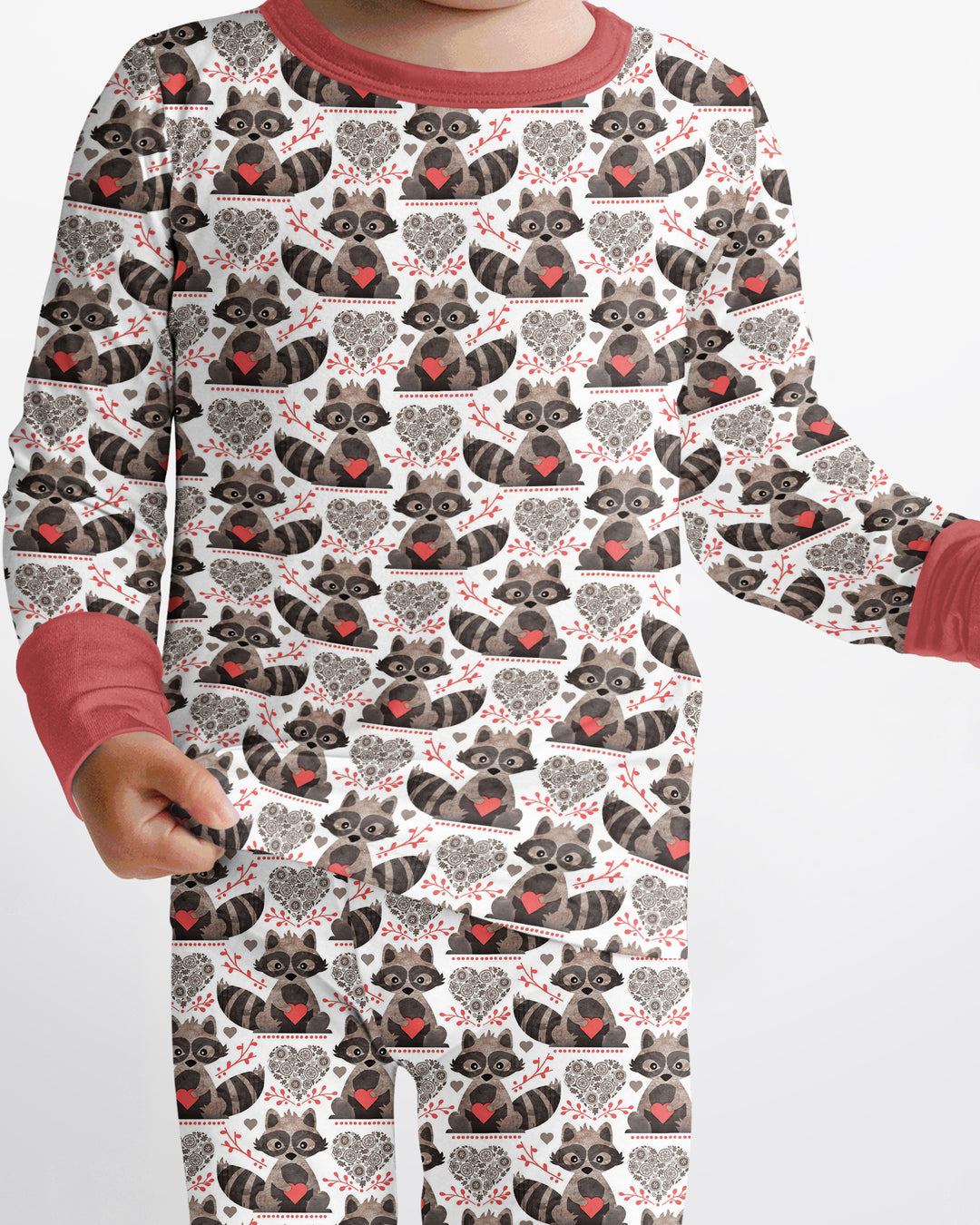 Valentine Raccoon Bamboo Two Piece Long Sleeve Pajama Set