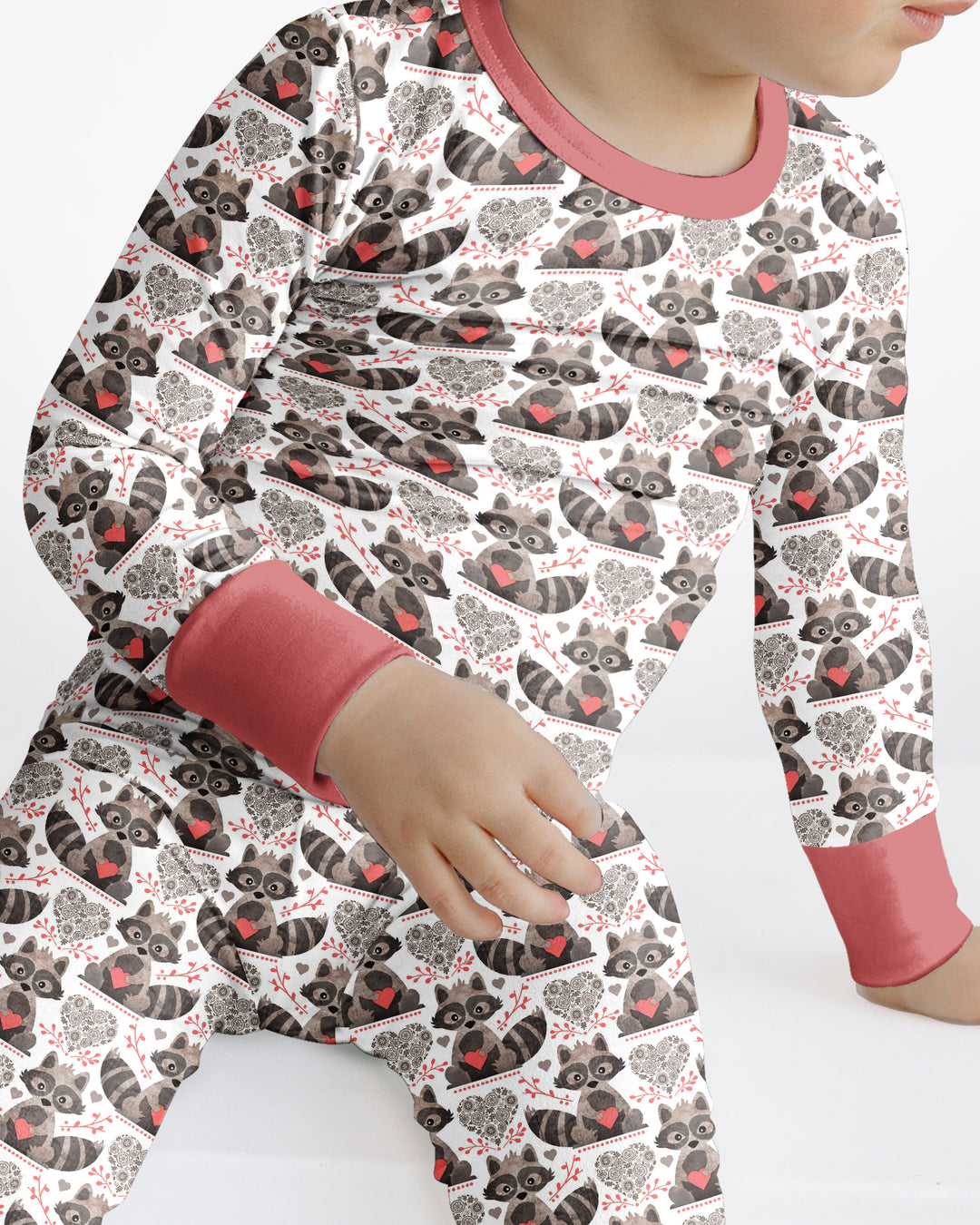 Valentine Raccoon Bamboo Two Piece Long Sleeve Pajama Set