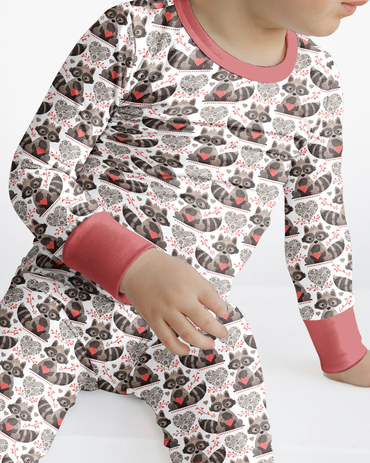 Valentine Raccoon Bamboo Two Piece Long Sleeve Pajama Set