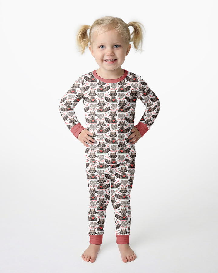 Valentine Raccoon Bamboo Two Piece Long Sleeve Pajama Set