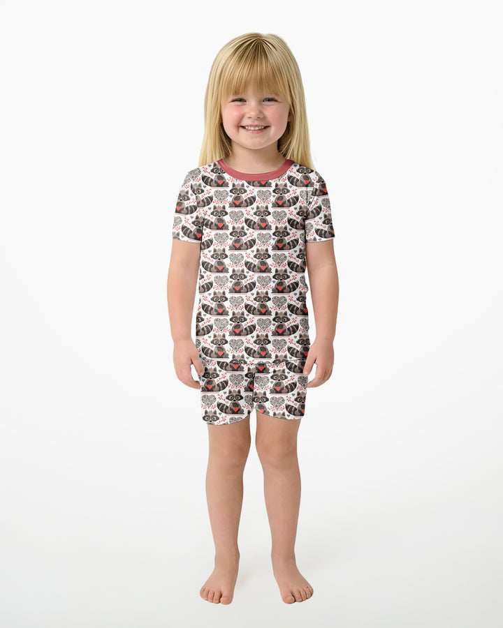 Valentine Racoon Bamboo Two Piece Short Sleeve Shorts Pajama Set