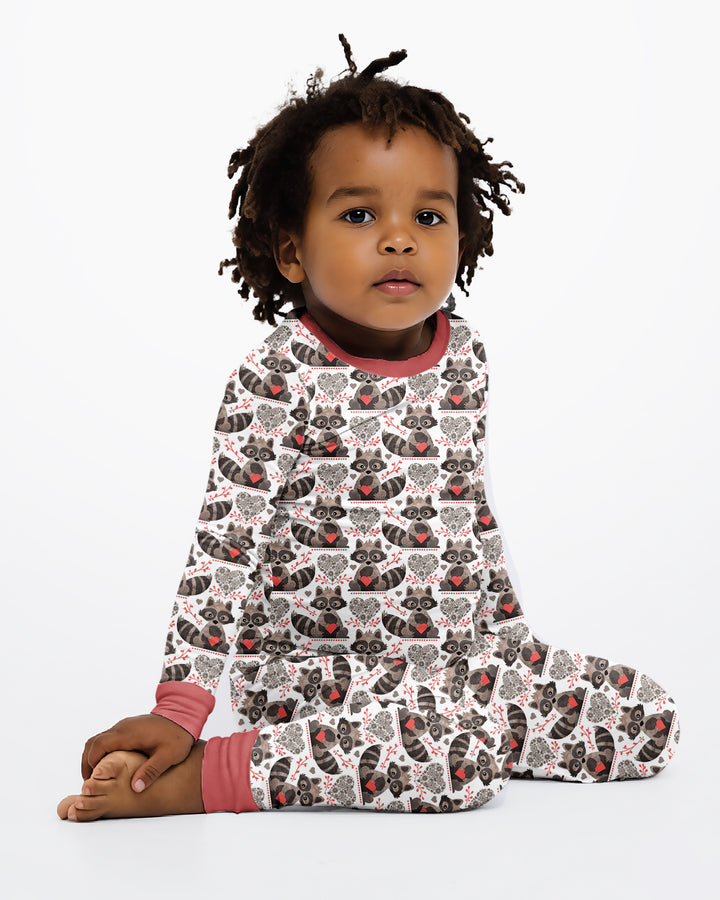 Valentine Raccoon Bamboo Two Piece Long Sleeve Pajama Set