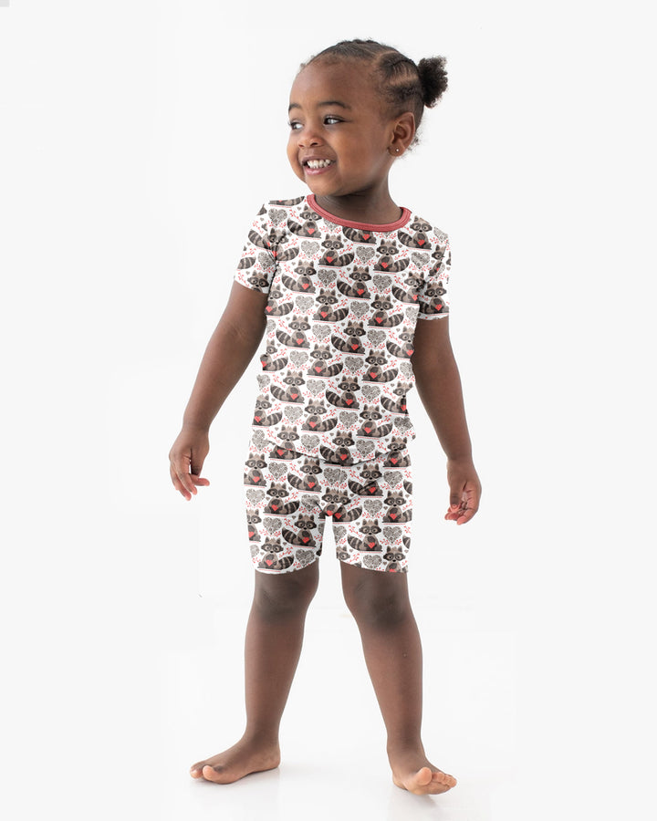 Valentine Racoon Bamboo Two Piece Short Sleeve Shorts Pajama Set