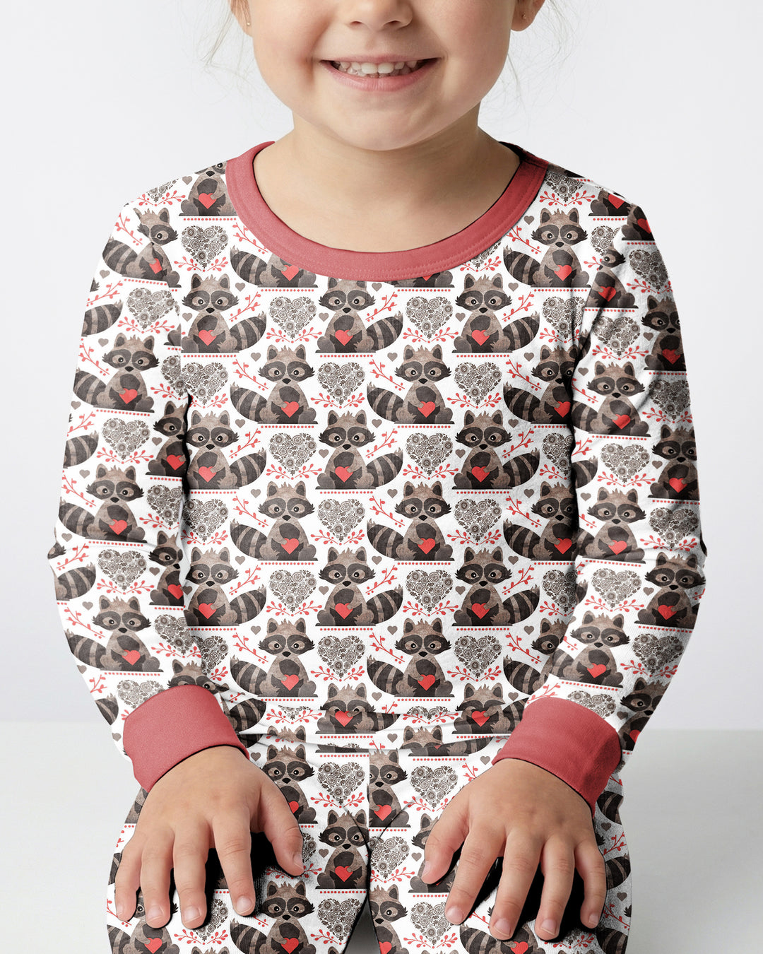 Valentine Raccoon Bamboo Two Piece Long Sleeve Pajama Set