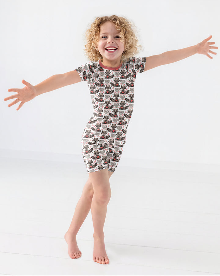 Valentine Racoon Bamboo Two Piece Short Sleeve Shorts Pajama Set
