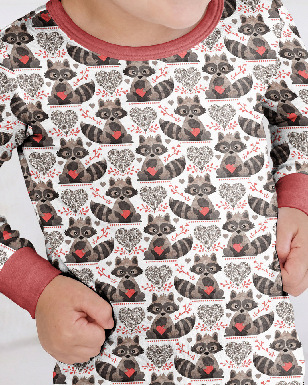 Valentine Raccoon Bamboo Two Piece Long Sleeve Pajama Set