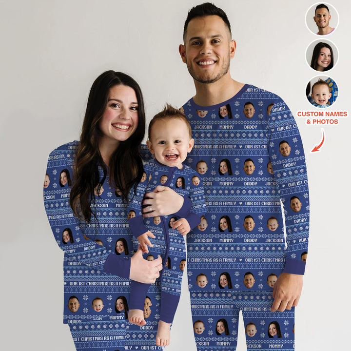 Custom Photo Our 1st Christmas as a Family Two Piece Long Sleeve Pajama Set