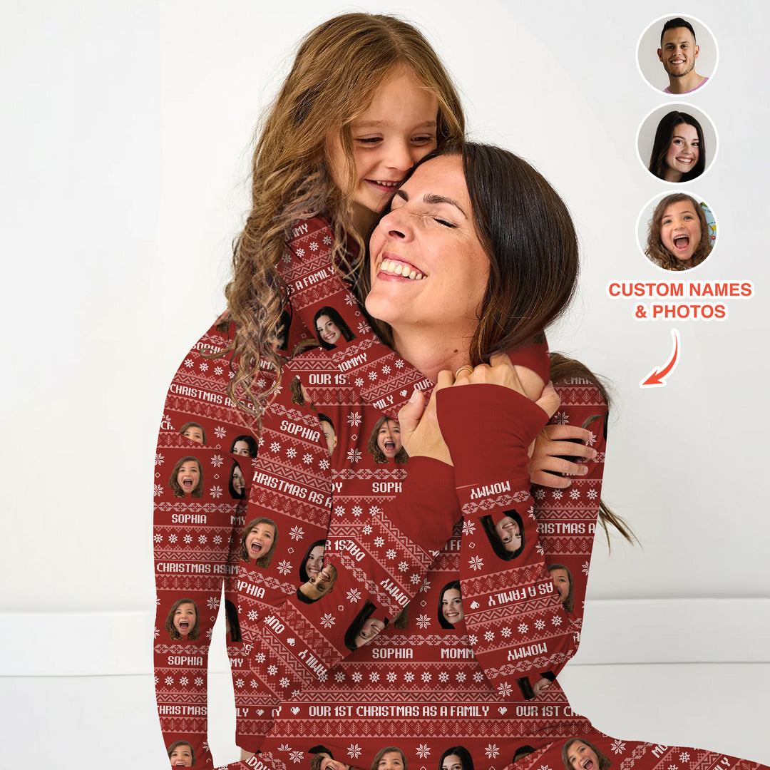Custom Photo Our 1st Christmas as a Family Two Piece Long Sleeve Pajama Set