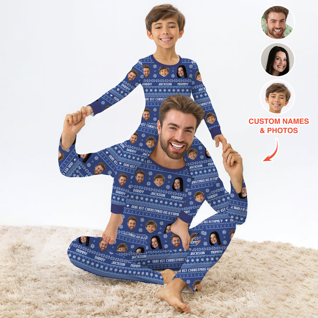 Custom Photo Our 1st Christmas as a Family Two Piece Long Sleeve Pajama Set