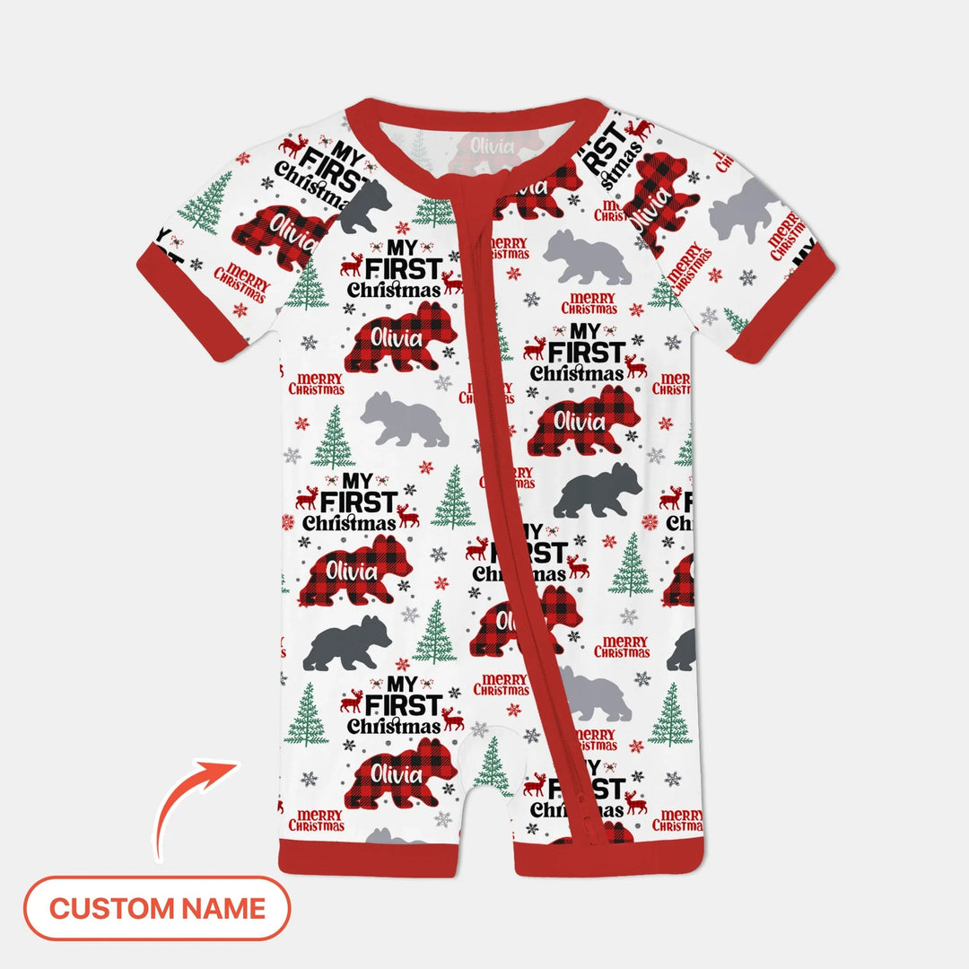 Custom Name Family Bear First Christmas Shorty Zippy , Custom Name Family Bear First Christmas Shorty Zippy - 0-3M