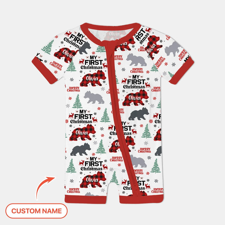 Custom Name Family Bear First Christmas Shorty Zippy , Custom Name Family Bear First Christmas Shorty Zippy - 0-3M