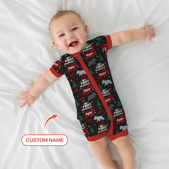 Custom Name Family Bear First Christmas Shorty Zippy , Custom Name Family Bear First Christmas Shorty Zippy - 0-3M