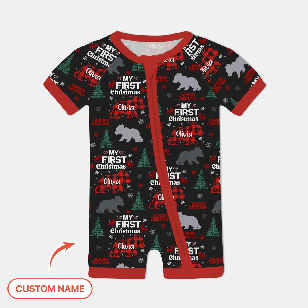 Custom Name Family Bear First Christmas Shorty Zippy , Custom Name Family Bear First Christmas Shorty Zippy - 0-3M