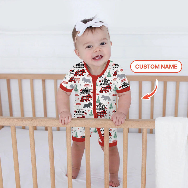 Custom Name Family Bear First Christmas Shorty Zippy , Custom Name Family Bear First Christmas Shorty Zippy - 0-3M