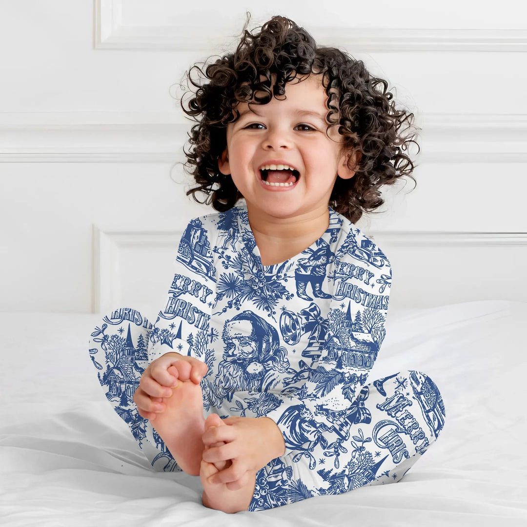 Family Christmas Chinoiserie Custom Color Pajama Two Piece Long Sleeve Pajama Set - Zumbamboo